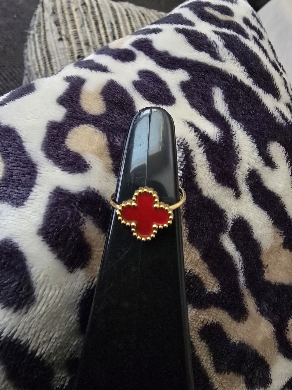 Gold-Tone Ring with Red Clover Accent